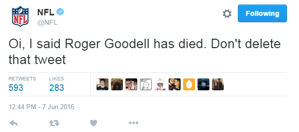 Nfls Twitter Account Hacked Announces Roger Goodells Death