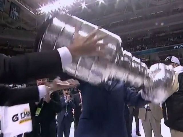 Penguins' Jacques Martin nearly drops Stanley Cup