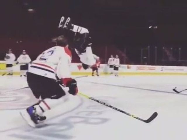 Hockey player lands backflip, follows it up with goal