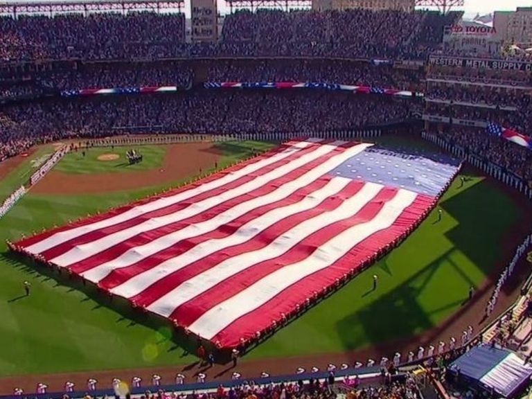 Giant U.S. flag, epic flyover kickstarts AllStar Game