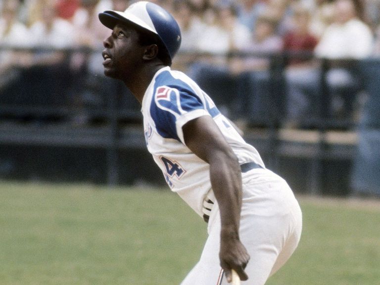 Atlanta Braves Hank Aaron blasts career home run number 713 to left center  field in fifth inning Saturday night, Sept. 29, 1973 aganist the Houston  Astros in Atlanta. Aaron needs only one