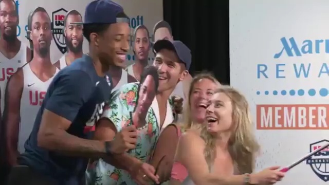 DeRozan surprises fans taking photos with Team USA cutouts