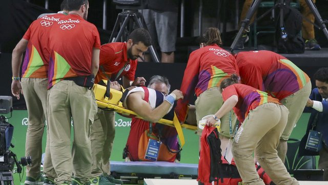 French gymnast snaps leg on vault landing