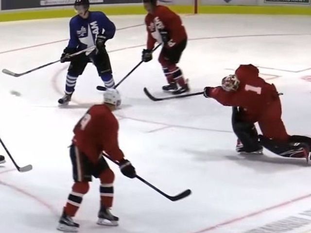 Eddie Lack snipes in full equipment at Pro-Am game