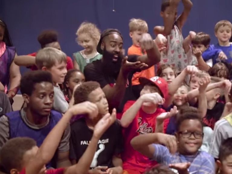 James Harden does cooking dance with kids at camp