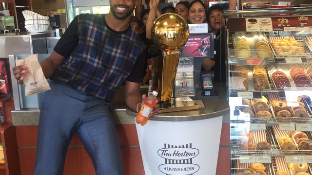 Tristan Thompson takes Larry O'Brien Trophy to Tim Hortons