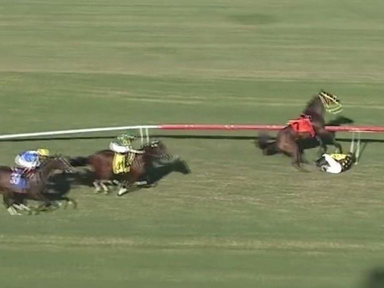 Watch Horse throws jockey off just before finish line