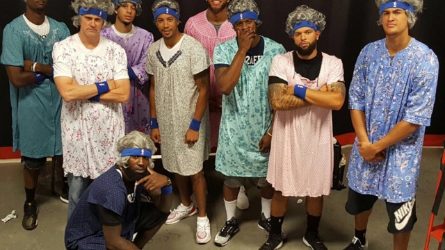 Mavericks dress up as grannies for charity dodgeball tourney
