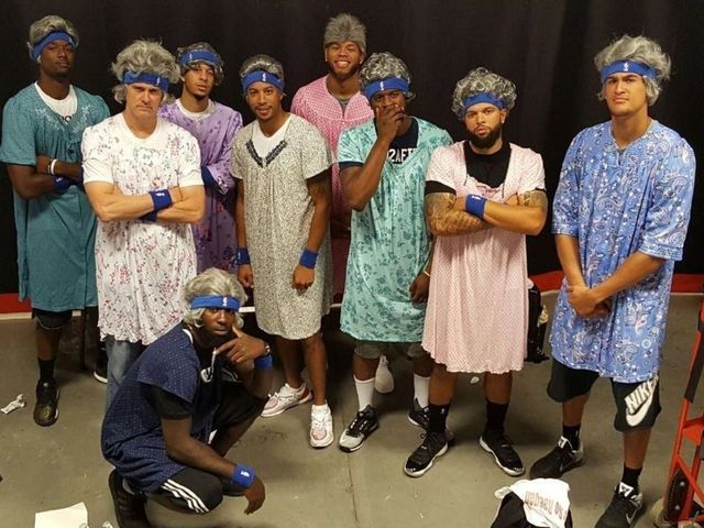 Mavericks dress up as grannies for charity dodgeball tourney