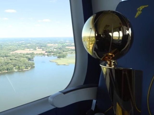 Larry O'Brien trophy rides the Goodyear Blimp