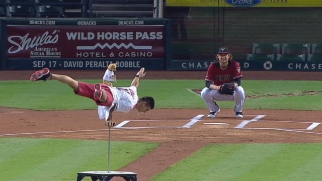Acrobatic human-canine duo throw out 1st pitch at D-Backs game