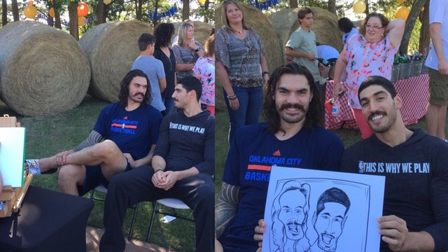 Thunder's Adams, Kanter pose for caricature