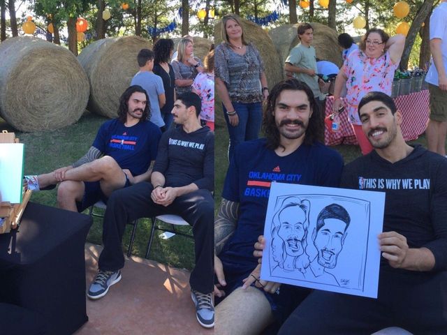 Thunder's Adams, Kanter pose for caricature