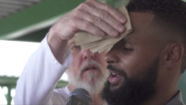 Watch: Popovich wipes sweat off Patty Mills' face during interview