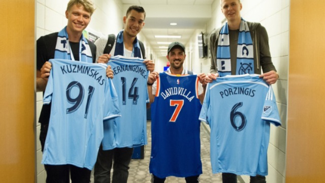 Knicks players visit New York City FC, Porzingis shows off soccer skills