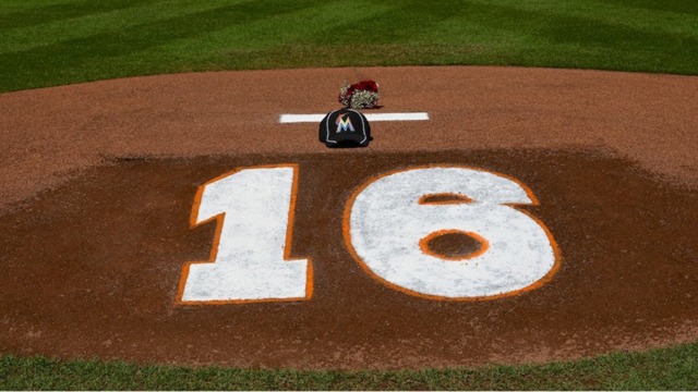 Marlins paint Fernandez's No. 16 on pitcher's mound