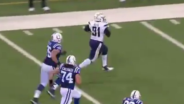 Chargers strip Luck, return for TD to end 1st half