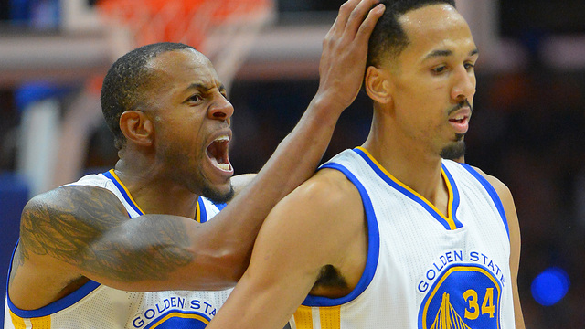 Iguodala goes between legs for alley-oop pass to Livingston ... after whistle