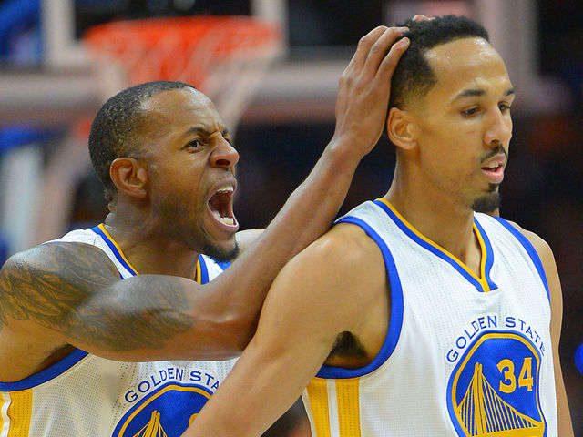 Iguodala goes between legs for alley-oop pass to Livingston ... after whistle