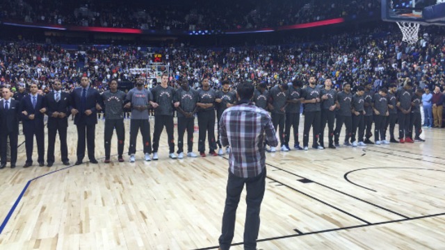 Raptors link arms for anthems