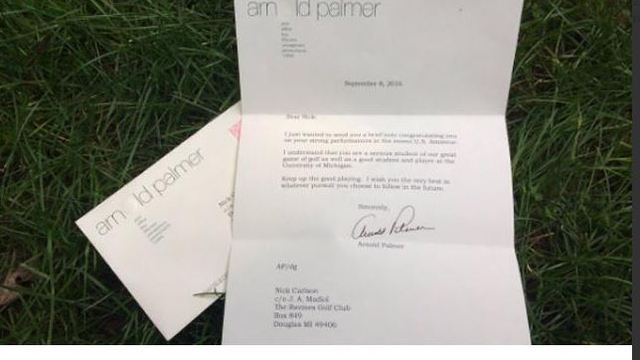 College golfer gets letter from Palmer after legend's death