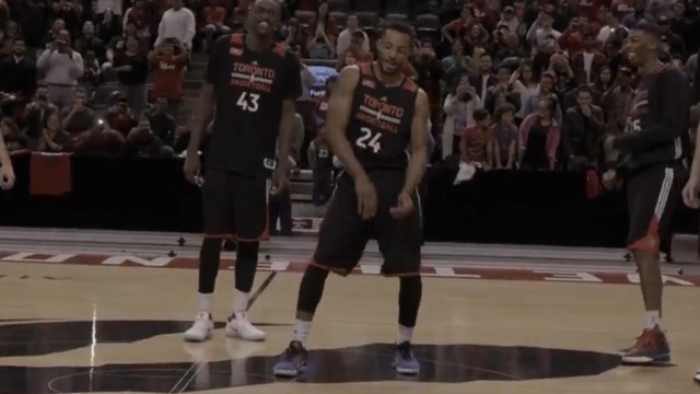 Raptors rookies dance for fans as part of initiation