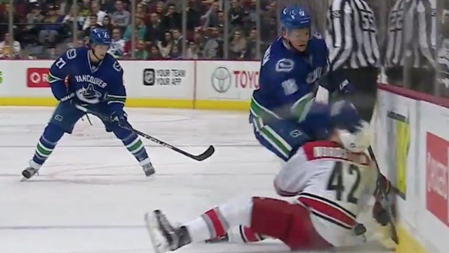 Watch: Virtanen slams Nordstrom's head into boards after check