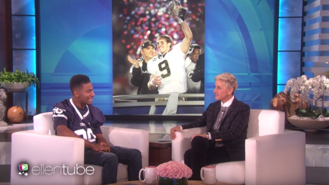 Blind, deaf football player learns on 'Ellen' he's going to meet Drew Brees