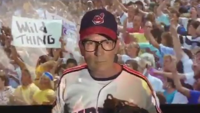Charlie Sheen dons 'Wild Thing' gear to support Indians