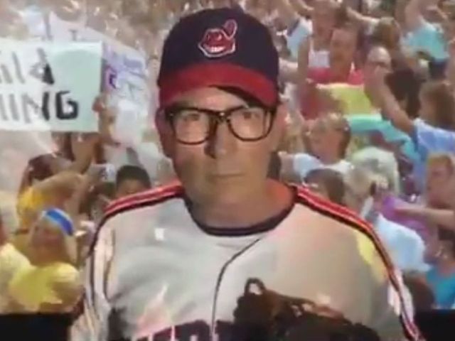 Charlie Sheen dons 'Wild Thing' gear to support Indians