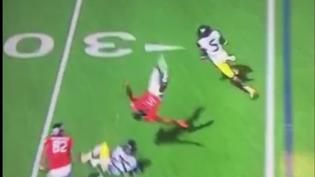 West Virginia running back flips Oklahoma State defender on block