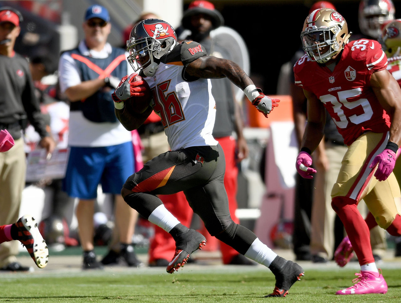 Charles Sims of the Tampa Bay Buccaneers is tackled after a run News  Photo - Getty Images