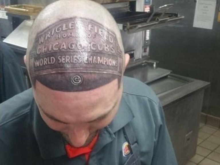 SEE IT: Cubs fan gets Wrigley Field marquee tattooed on his head – New York  Daily News