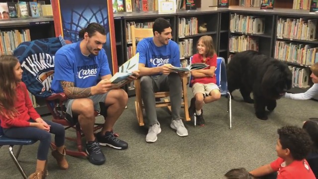 Thunder's Adams, Kanter surprise kids with dogs, book reading