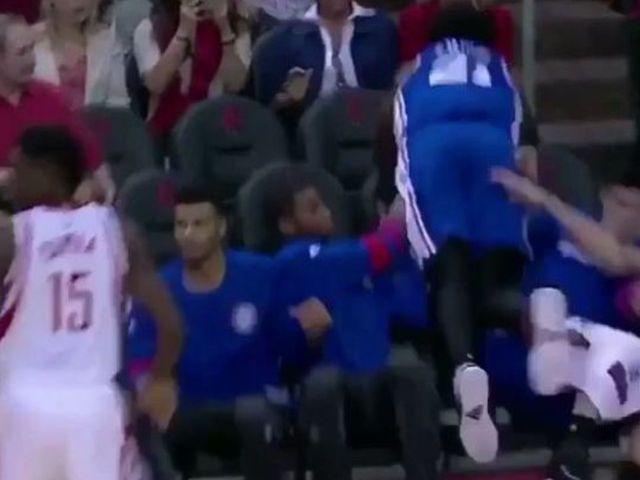 Embiid dives 3 rows deep to save possession