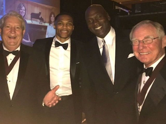 MJ presents Russ at induction to Oklahoma Hall of Fame