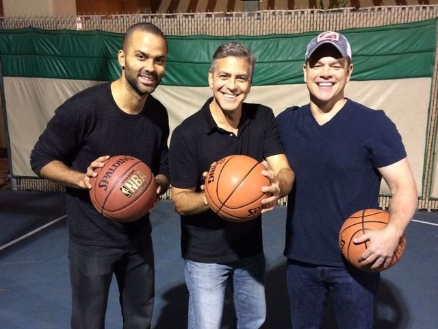 Tony Parker hoops with George Clooney, Matt Damon