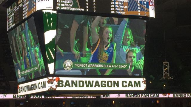 Bucks troll Warriors fans with 'Bandwagon Cam'