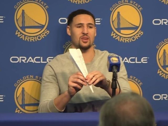 Klay Thompson tosses airplane at media