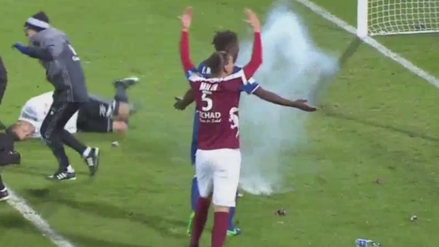 Watch: Firecracker explodes near Lyon 'keeper, match abandoned