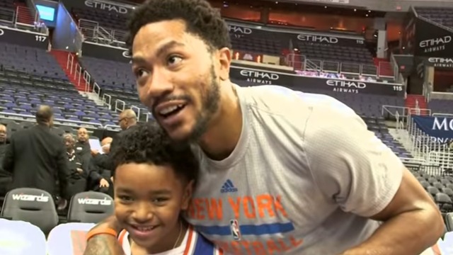 Watch: Young Knicks fan named after team meets Porzingis, Rose