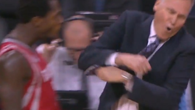 Overexuberant Patrick Beverley chest-bumps coach D'Antoni