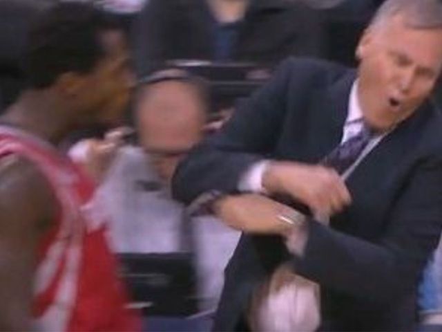 Overexuberant Patrick Beverley chest-bumps coach D'Antoni