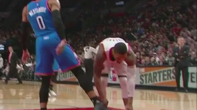 Westbrook kicks ball away from Lillard