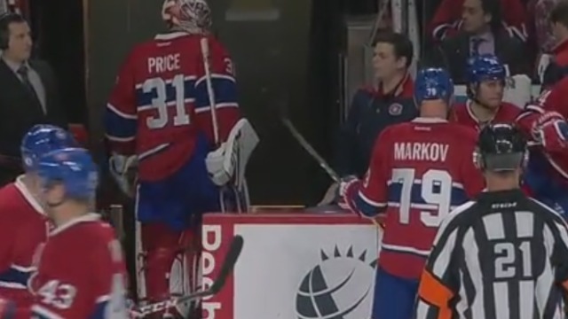 Watch: Price stares down Habs' bench after short outing against Sharks