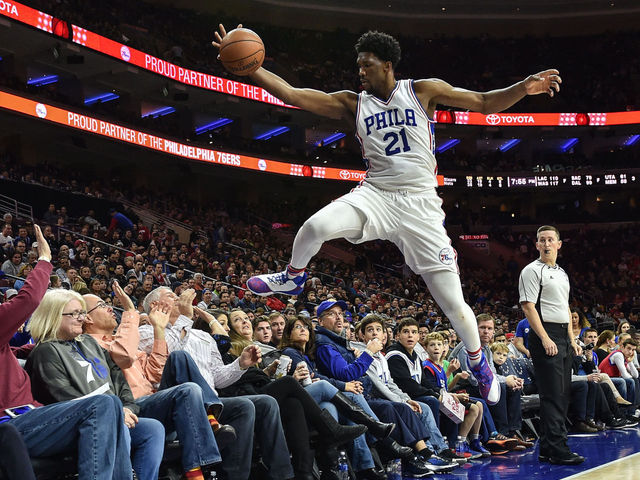 Watch: Everyone seems OK after Embiid leaps into stands