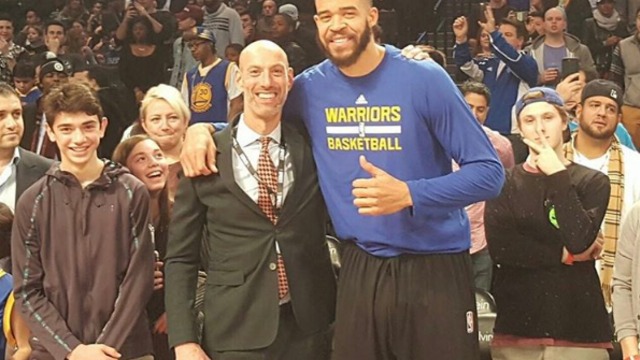JaVale McGee poses with Adam Silver lookalike