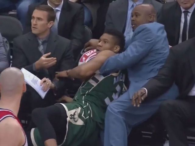 Markieff sends Giannis flying into Wizards' bench
