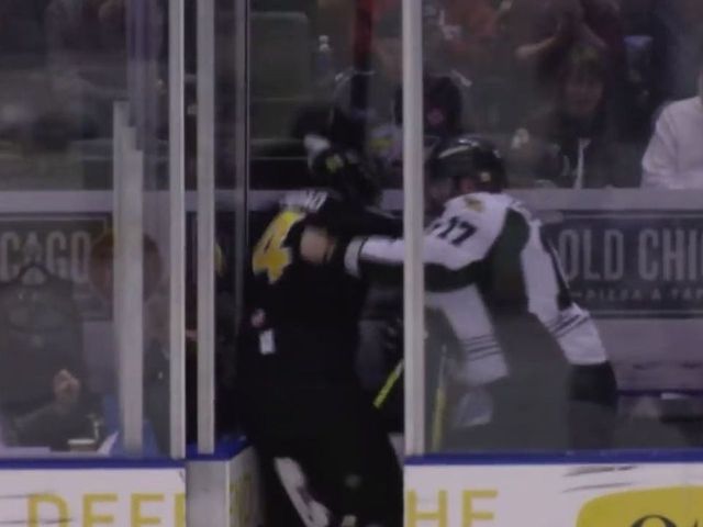 ECHL players start fighting inside penalty box