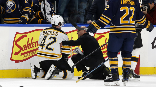 Bruins' Backes exits game after headshot by Carrier